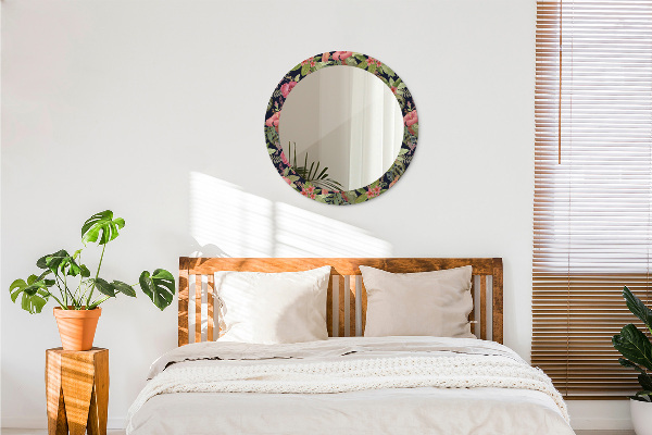Miroir rond avec décoration Fleurs d'hibiscus