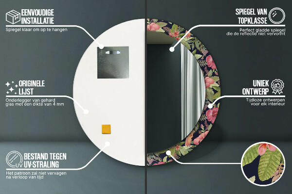Miroir rond avec décoration Fleurs d'hibiscus