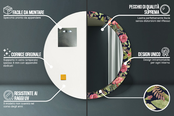 Miroir rond avec décoration Fleurs d'hibiscus