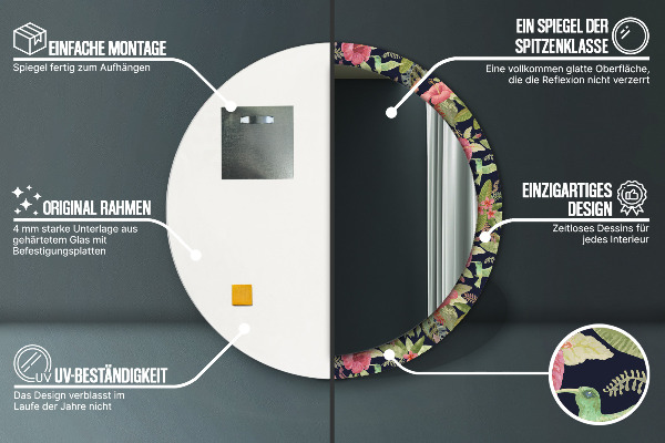 Miroir rond avec décoration Fleurs d'hibiscus