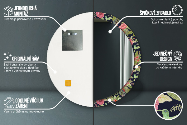 Miroir rond avec décoration Fleurs d'hibiscus