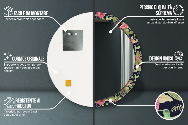 Miroir rond avec décoration Fleurs d'hibiscus