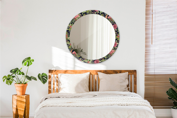 Miroir rond avec décoration Fleurs d'hibiscus