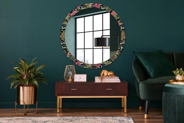 Miroir rond avec décoration Fleurs d'hibiscus