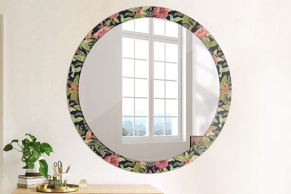 Miroir rond avec décoration Fleurs d'hibiscus