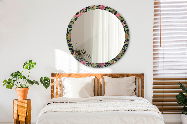 Miroir rond avec décoration Fleurs d'hibiscus