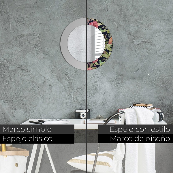 Miroir rond avec décoration Fleurs d'hibiscus