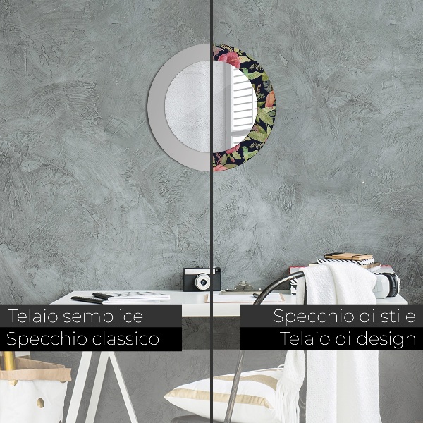 Miroir rond avec décoration Fleurs d'hibiscus