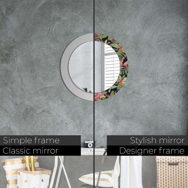 Miroir rond avec décoration Fleurs d'hibiscus
