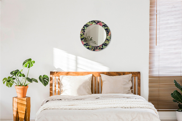 Miroir rond avec décoration Fleurs d'hibiscus