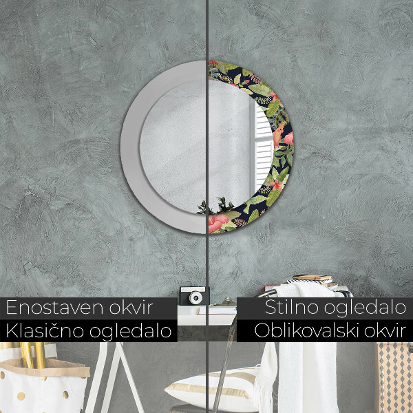 Miroir rond avec décoration Fleurs d'hibiscus