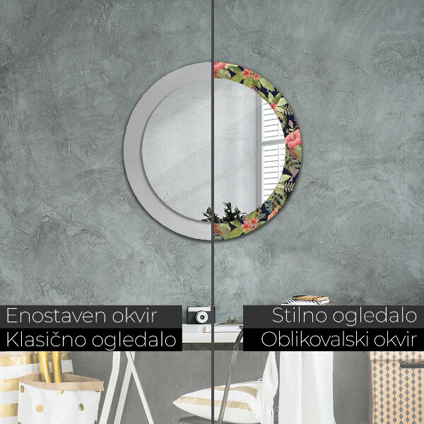 Miroir rond avec décoration Fleurs d'hibiscus