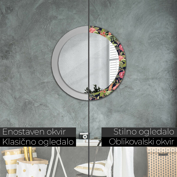 Miroir rond avec décoration Fleurs d'hibiscus