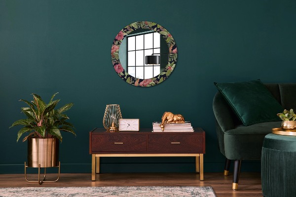 Miroir rond avec décoration Fleurs d'hibiscus