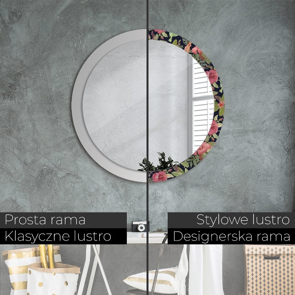 Miroir rond avec décoration Fleurs d'hibiscus