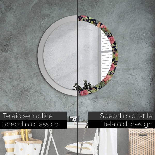 Miroir rond avec décoration Fleurs d'hibiscus