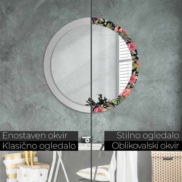 Miroir rond avec décoration Fleurs d'hibiscus