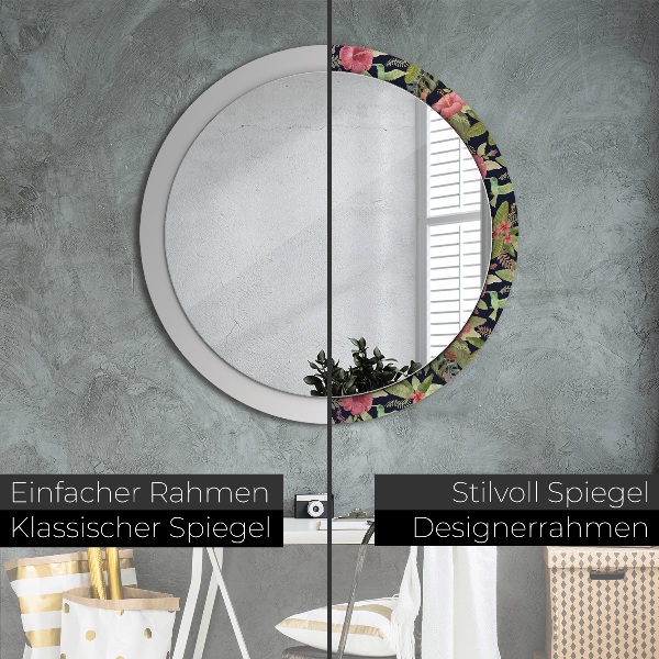 Miroir rond avec décoration Fleurs d'hibiscus