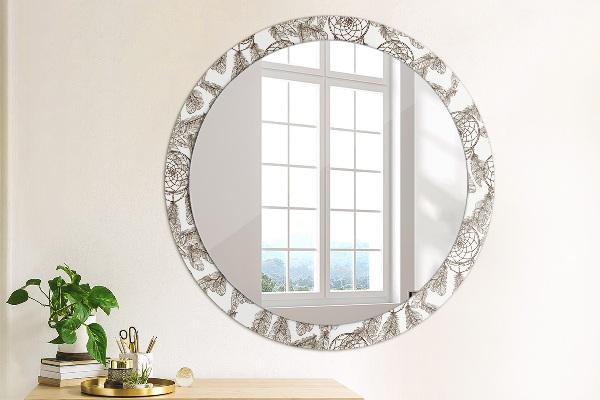 Miroir rond avec décoration Plumes de dreamcatcher