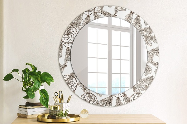 Miroir rond avec décoration Plumes de dreamcatcher