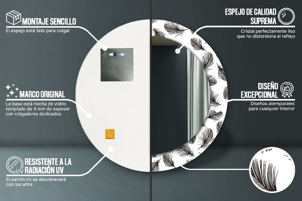 Miroir rond imprimé Plumes