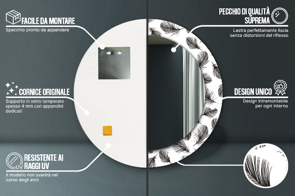 Miroir rond imprimé Plumes