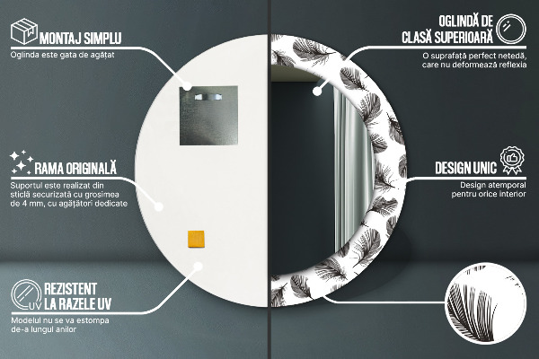 Miroir rond imprimé Plumes