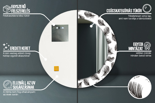 Miroir rond imprimé Plumes