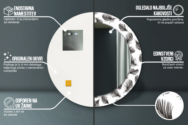 Miroir rond imprimé Plumes