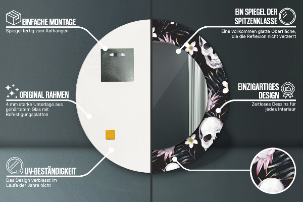 Miroir rond imprimé Fleurs du crâne