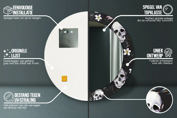 Miroir rond imprimé Fleurs du crâne