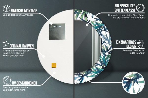 Miroir rond imprimé Palmiers bleus