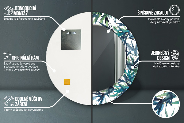 Miroir rond imprimé Palmiers bleus