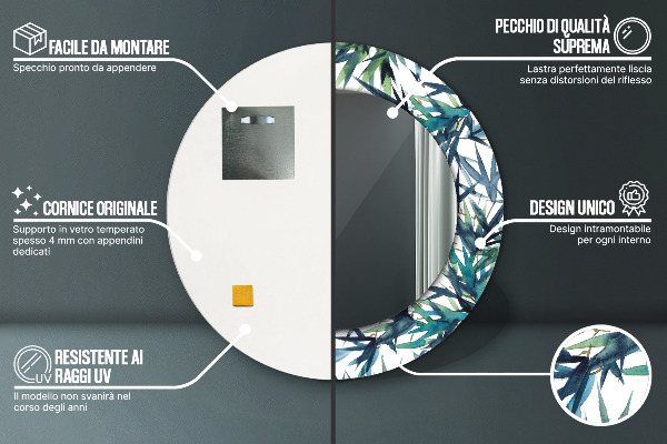 Miroir rond imprimé Palmiers bleus