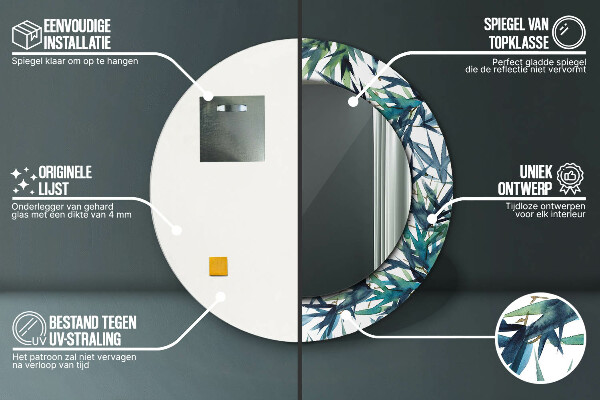 Miroir rond imprimé Palmiers bleus