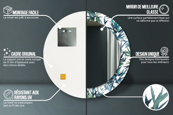 Miroir rond imprimé Palmiers bleus