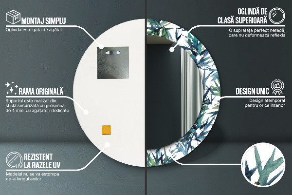 Miroir rond imprimé Palmiers bleus