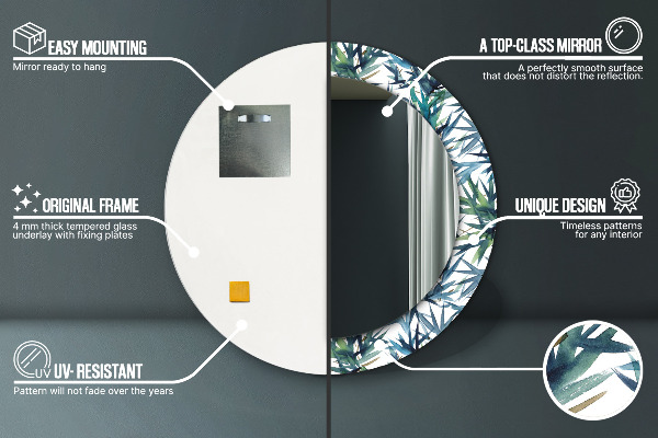 Miroir rond imprimé Palmiers bleus