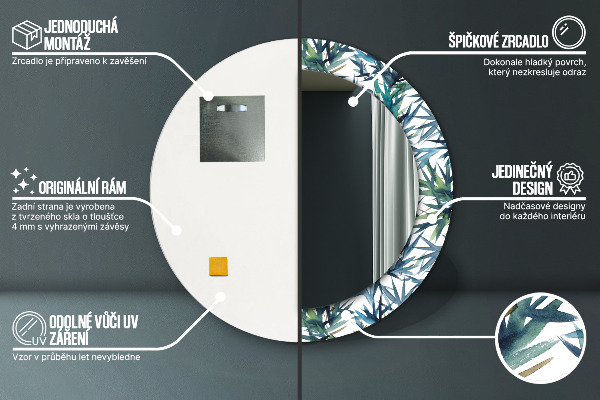 Miroir rond imprimé Palmiers bleus