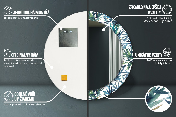 Miroir rond imprimé Palmiers bleus