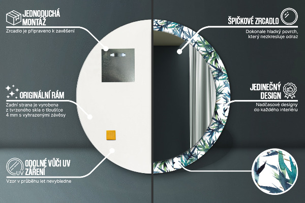 Miroir rond imprimé Palmiers bleus