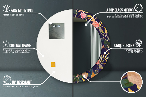 Miroir rond imprimé Plantes aquarelles