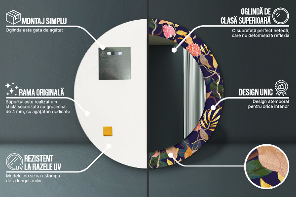 Miroir rond imprimé Plantes aquarelles