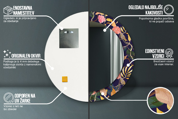 Miroir rond imprimé Plantes aquarelles