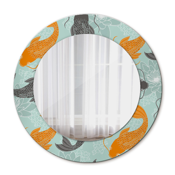 Miroir rond avec décoration Carpe chinoise