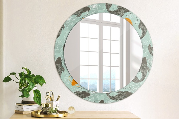 Miroir rond avec décoration Carpe chinoise