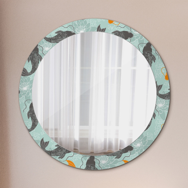Miroir rond avec décoration Carpe chinoise