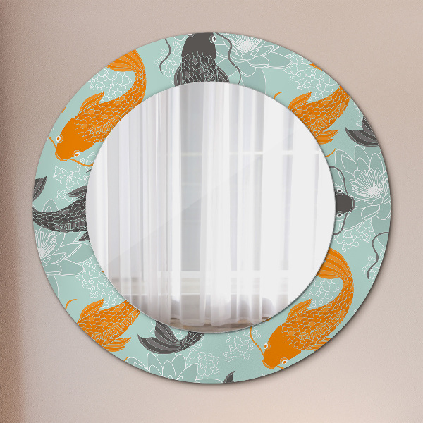 Miroir rond avec décoration Carpe chinoise