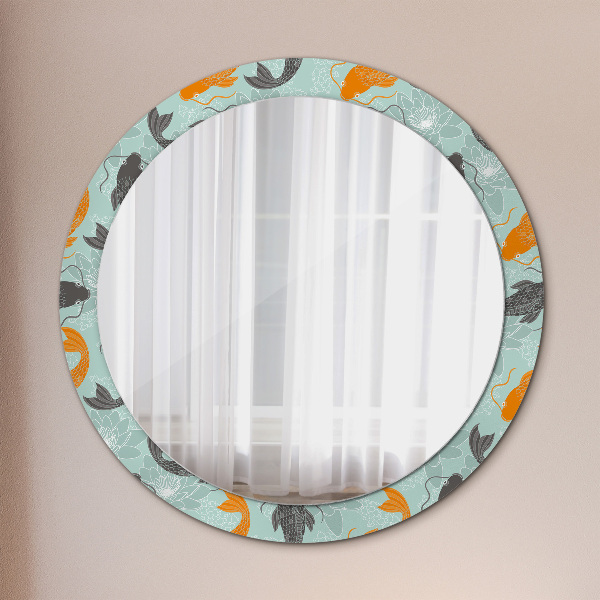 Miroir rond avec décoration Carpe chinoise
