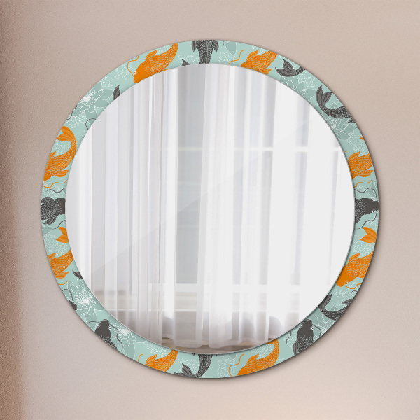 Miroir rond avec décoration Carpe chinoise